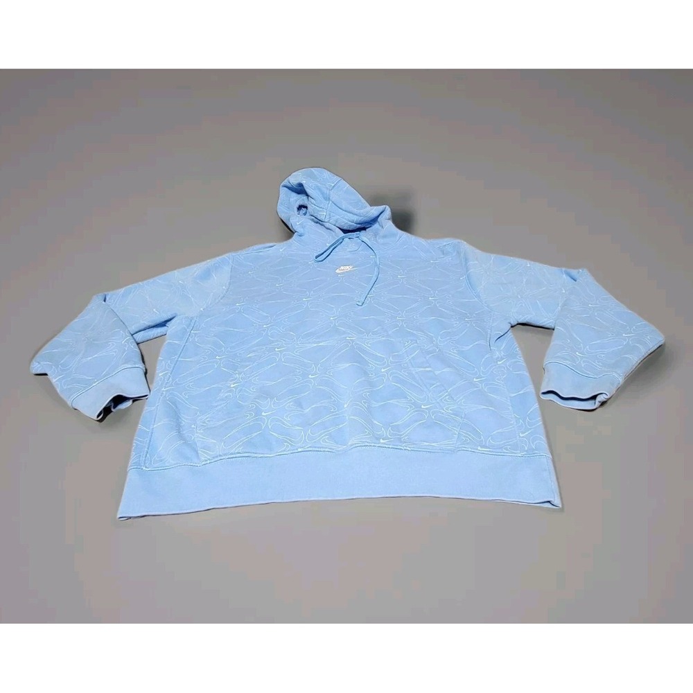 Vintage Nike Hoodie Mens L Blue Sweatshirt Center Swoosh All Over Y2K Sweater